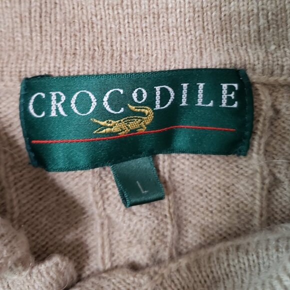 Crocodile Vtg Cable Knit Sweater With Embroidered Logo Wool Blend Beige Large - Picture 3 of 12